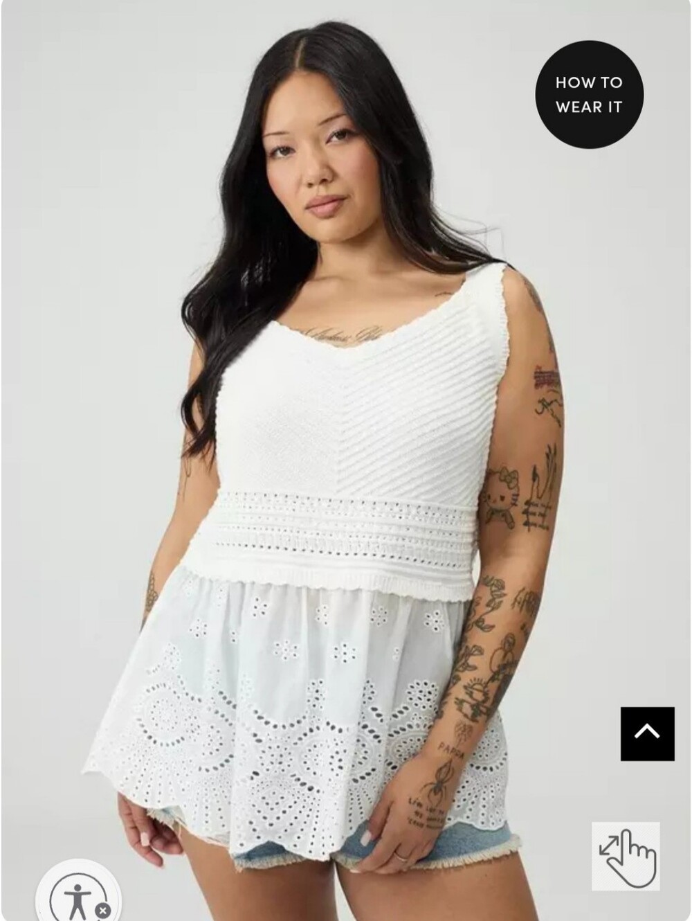 torrid White Crochet Knit Eyelet Peplum Camisole